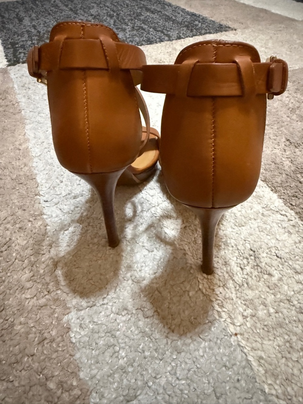 Polo by Ralph Lauren Tan Leather Crisscross Ankle Strap Heels- Size 36.5 - Picture 4 of 7